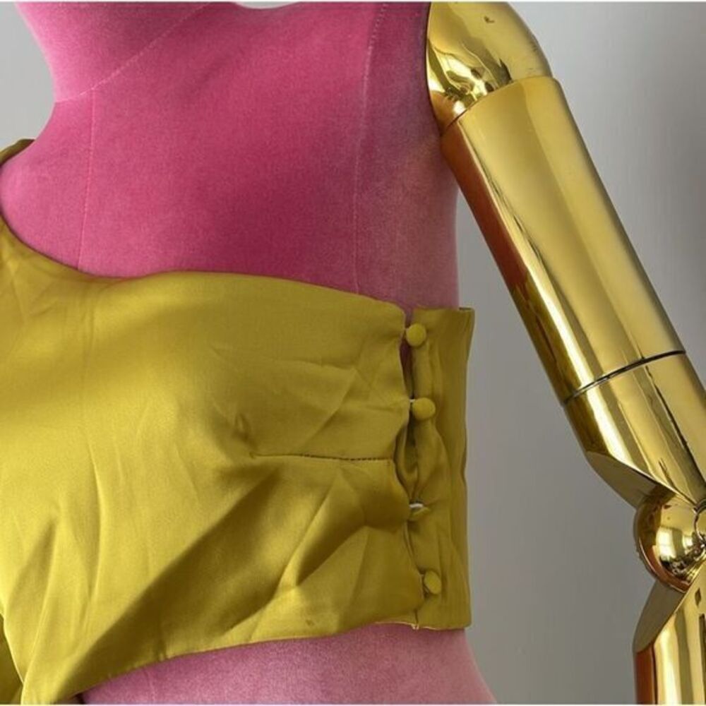 Stunning Yellow One-Shoulder Evening Gown with Balloon Sleeve and Wrap Dress L - Picture 11 of 12